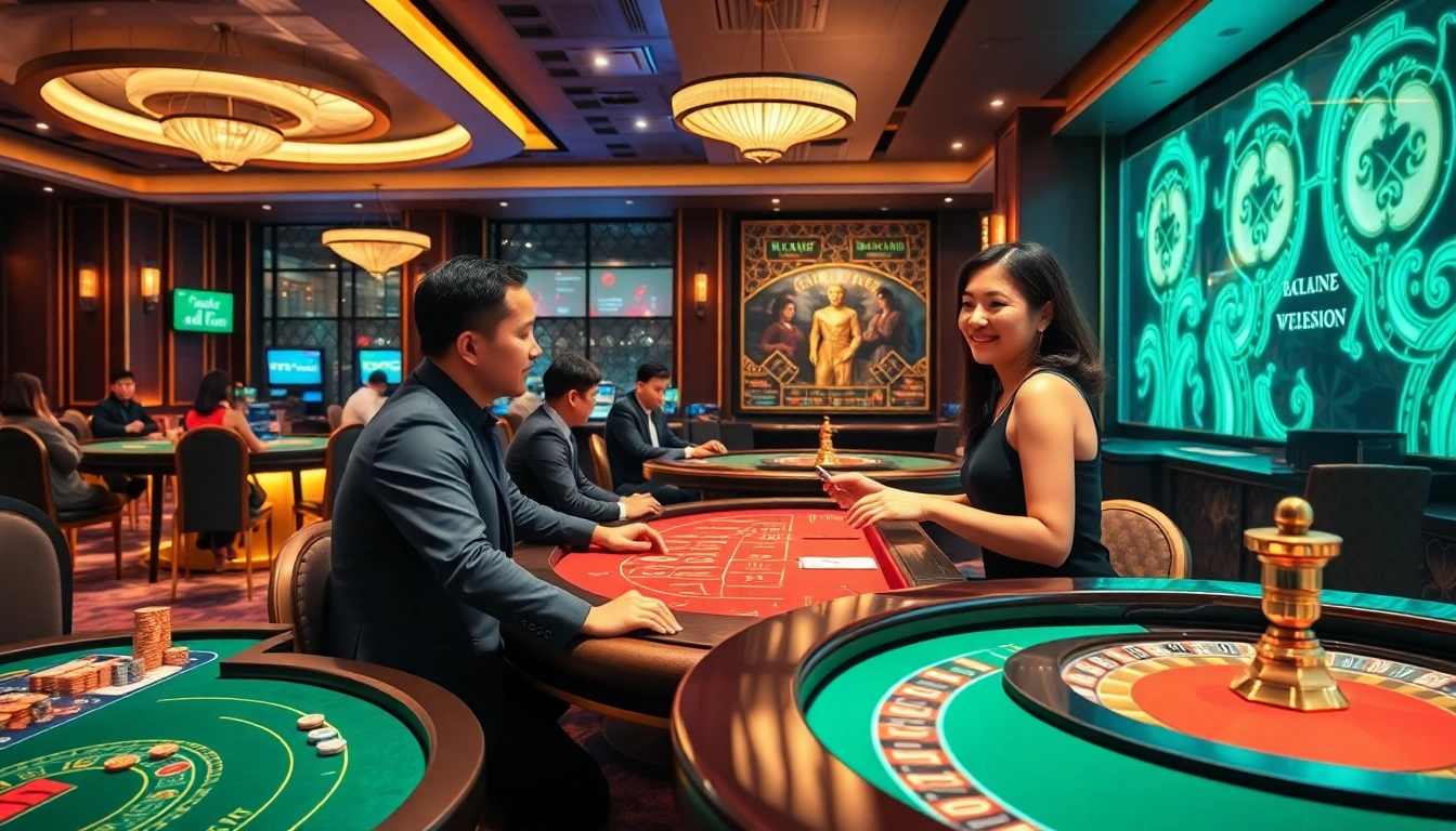 Engaging casino scene at 88clb with players enjoying various games in a vibrant atmosphere.