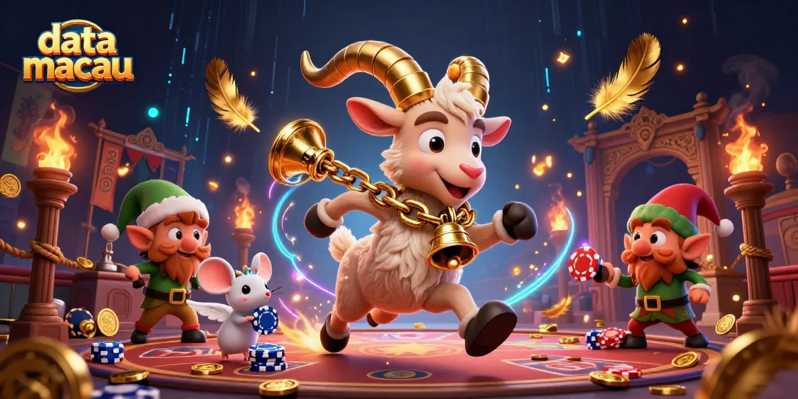 Gambarkan suasana kasino dengan data macau, Krampus dan elf mencuri chip di tengah huru-hara.