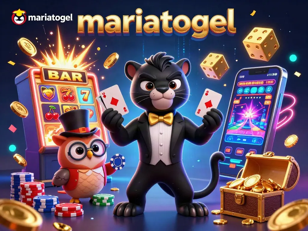 Experience the excitement of mariatogel with a dazzling 3D casino scene featuring a stylish black panther dealer.