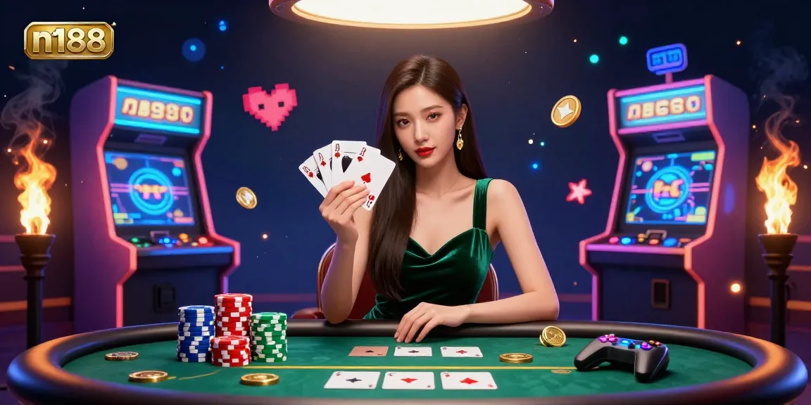 Experience n188's captivating casino action with stunning 3D illustration of strategy and glamour.
