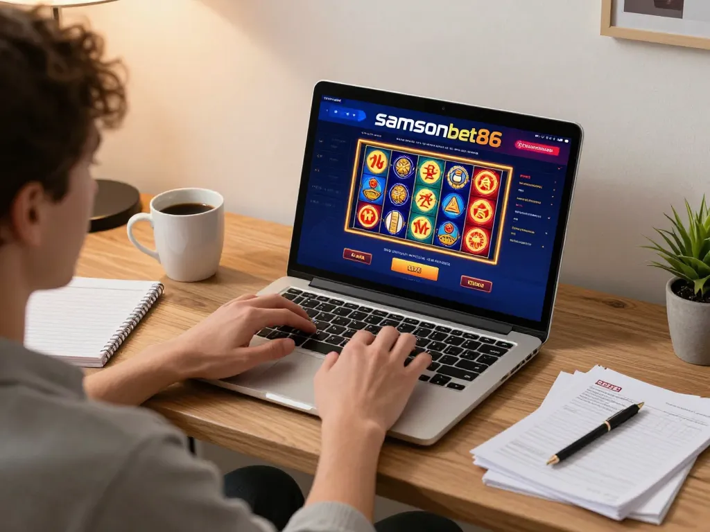 Engaging with samsonbet86 for online casino gaming while enjoying a cozy home setup