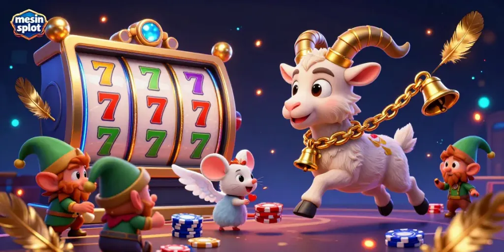 Experience the excitement of mesin slot with animated scenes of playful characters in a casino setting.