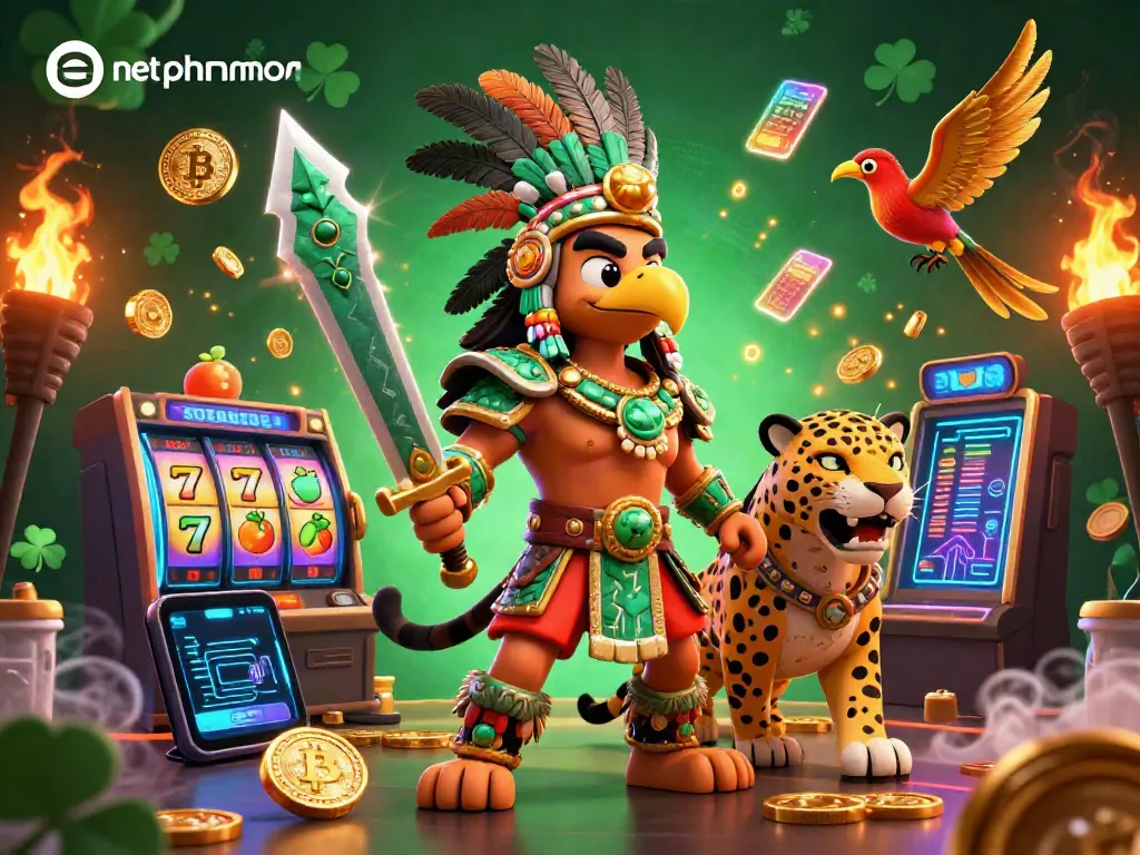 Engage with net phimmoi in a vibrant casino scene featuring a majestic Aztec warrior and dynamic gambling elements.