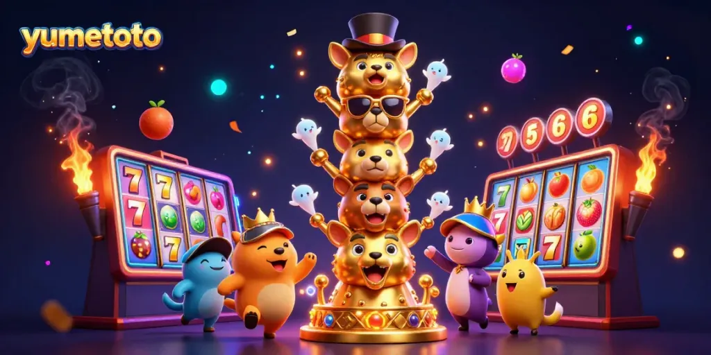 Engage in thrilling slot games at yumetoto with dynamic jackpot symbols and vibrant casino elements.
