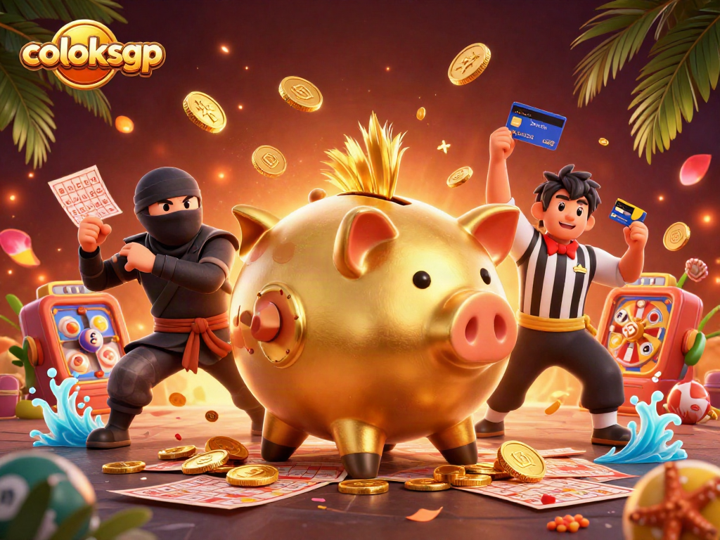 Coloksgp menampilkan sumo bank emas yang memacu bola lotere dan permainan bingo.