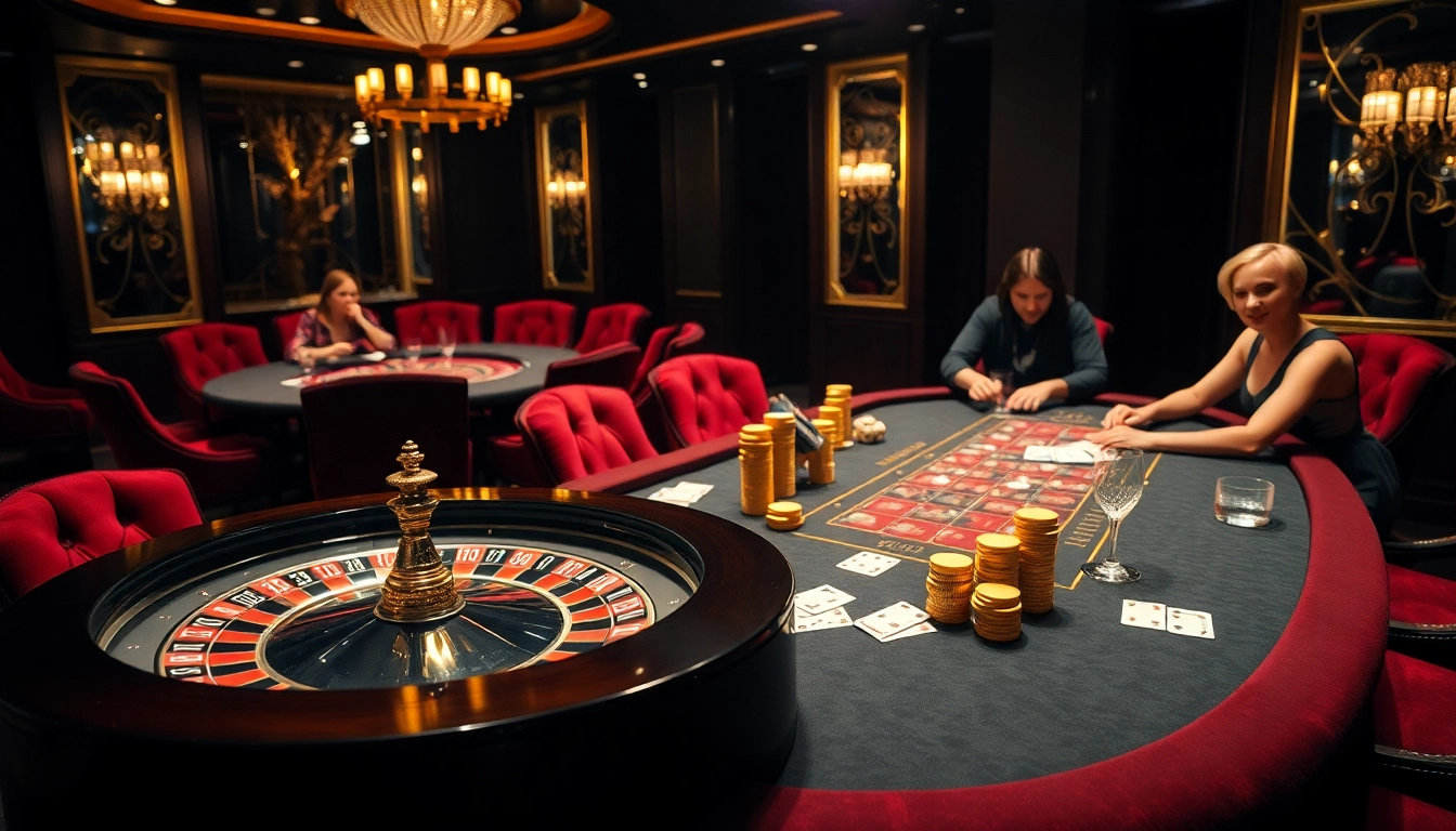 Kaisar888 offers an engaging casino atmosphere with players enjoying high-stakes poker at luxurious tables.