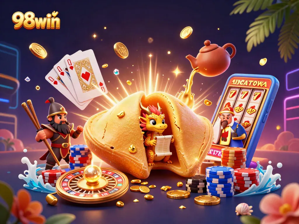 Experience thrilling moments with 98win's dynamic casino adventure featuring vibrant graphics and gaming elements.