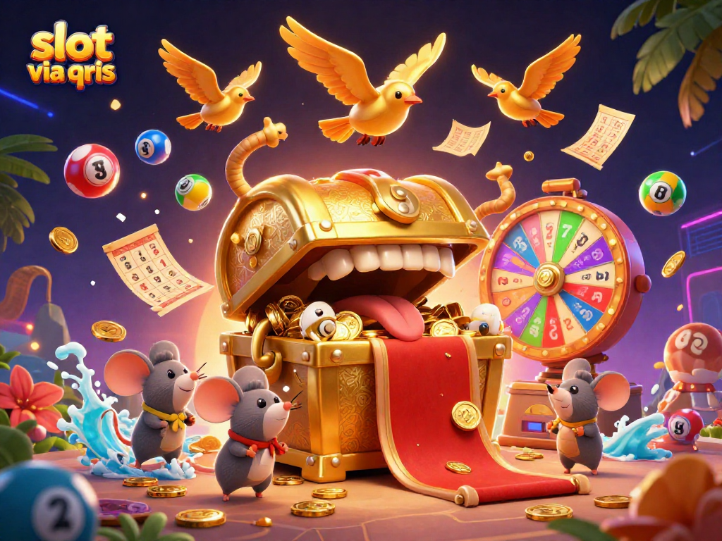 Engage in thrilling gameplay with slot via qris, featuring vibrant casino elements in a captivating scene.