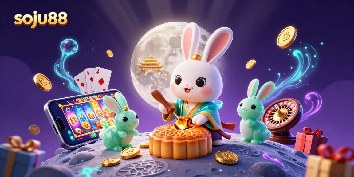 soju88 features a vibrant scene of a moon rabbit and jade companion surrounded by casino elements