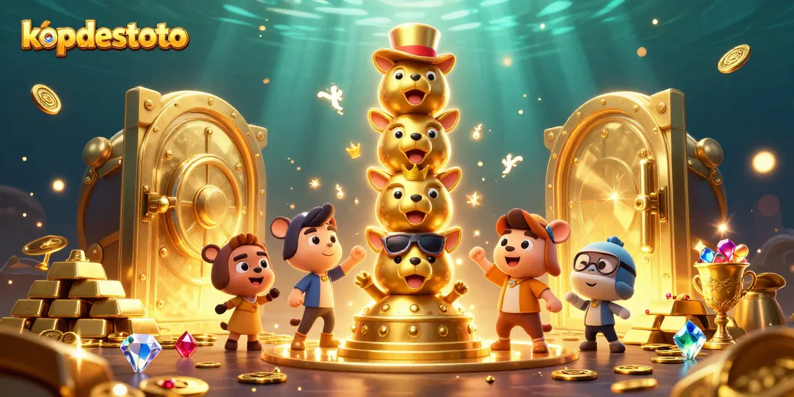 Play exciting games at kopdestoto featuring a vibrant golden totem amidst treasures and jewels.