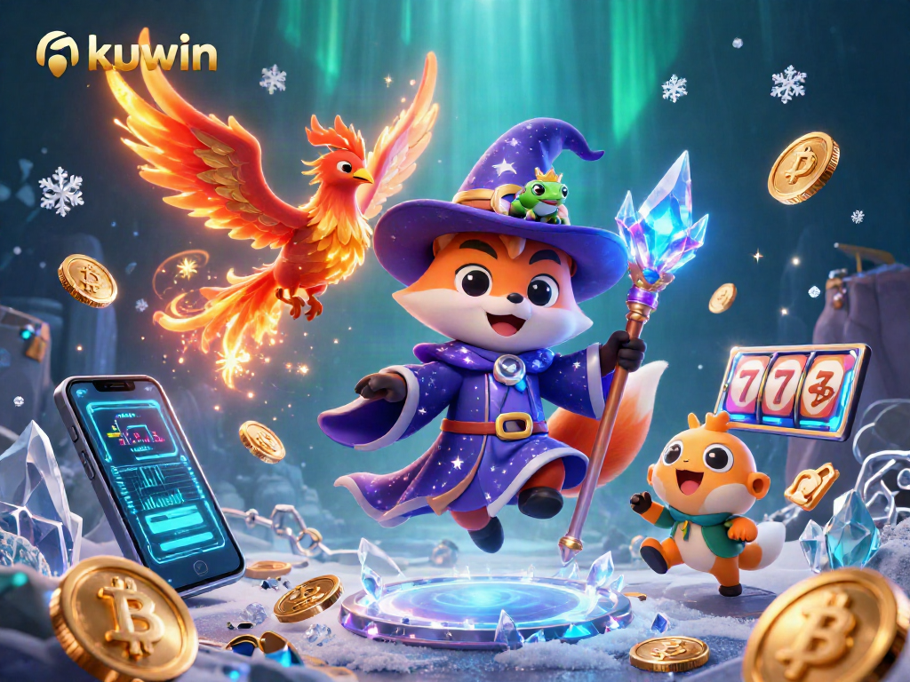 Kuwin engages players with vibrant casino action featuring a wizard, phoenix, and crypto elements.