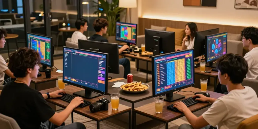 Enjoying togel games on AHHA4D with friends in a cozy lounge.