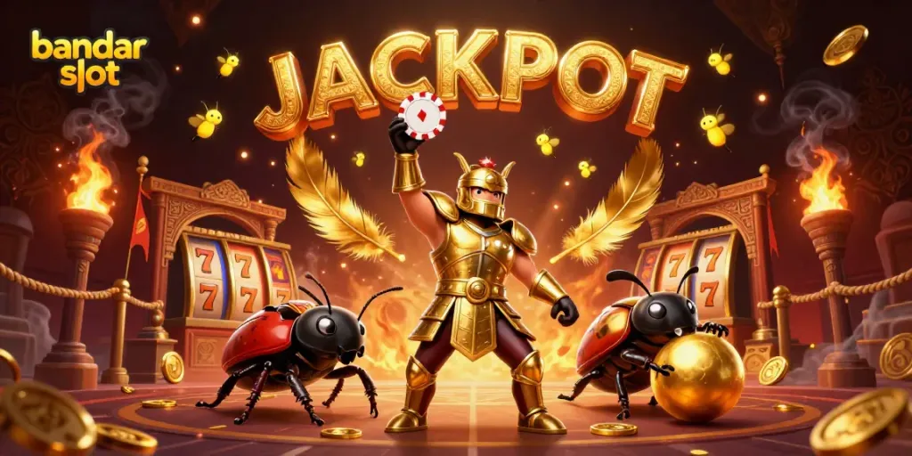 Tampilkan bandar slot dengan elemen permainan slot dan karakter menarik