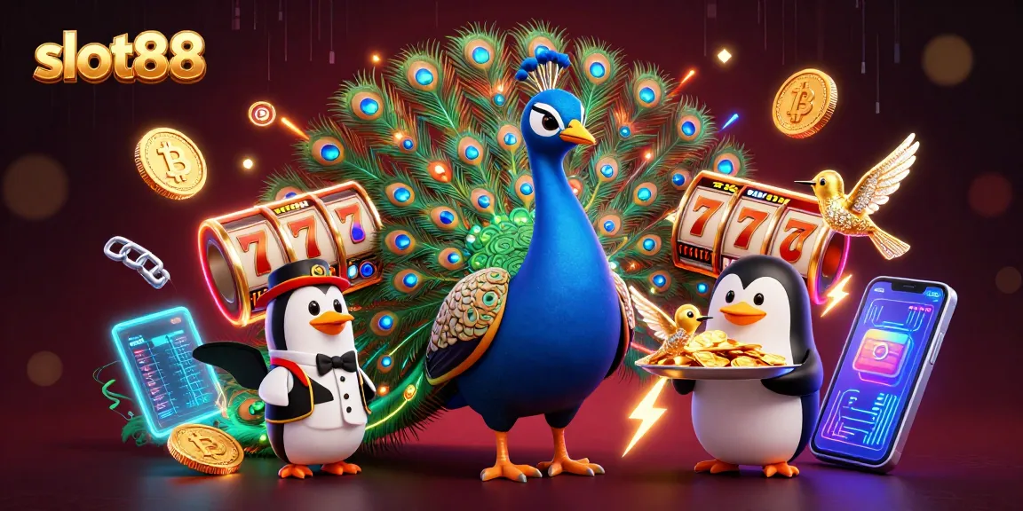 Menangkan jackpot dengan slot88 dalam ilustrasi kasino 3D yang meriah dan penuh warna.