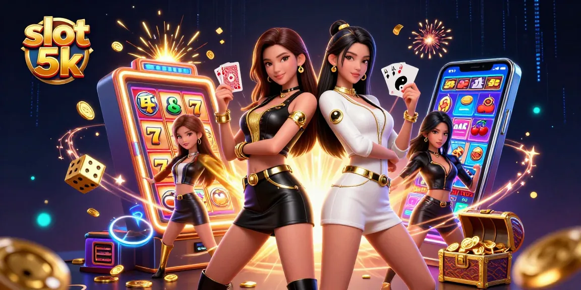 Experience thrilling wins at slot 5k, featuring stunning twin Asian women with casino elements.