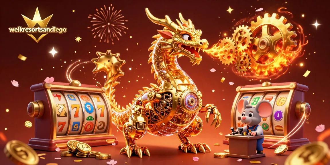 Join the excitement at welkresortsandiego with vibrant slot reels and a mystical golden dragon!