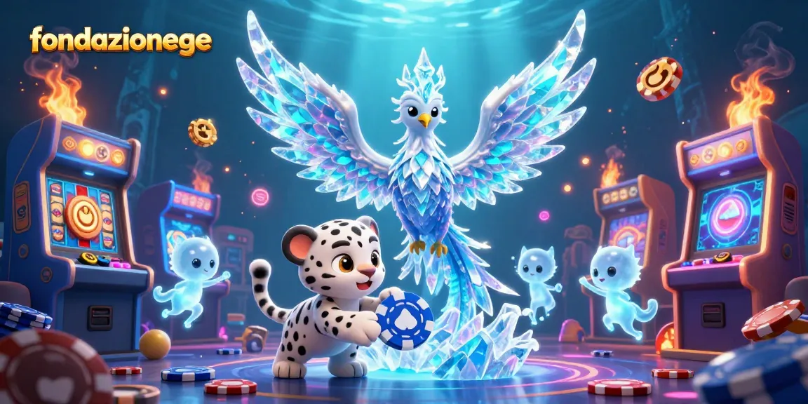 Experience thrilling gameplay with fondazionege's vibrant casino scene featuring an ice phoenix and poker elements.