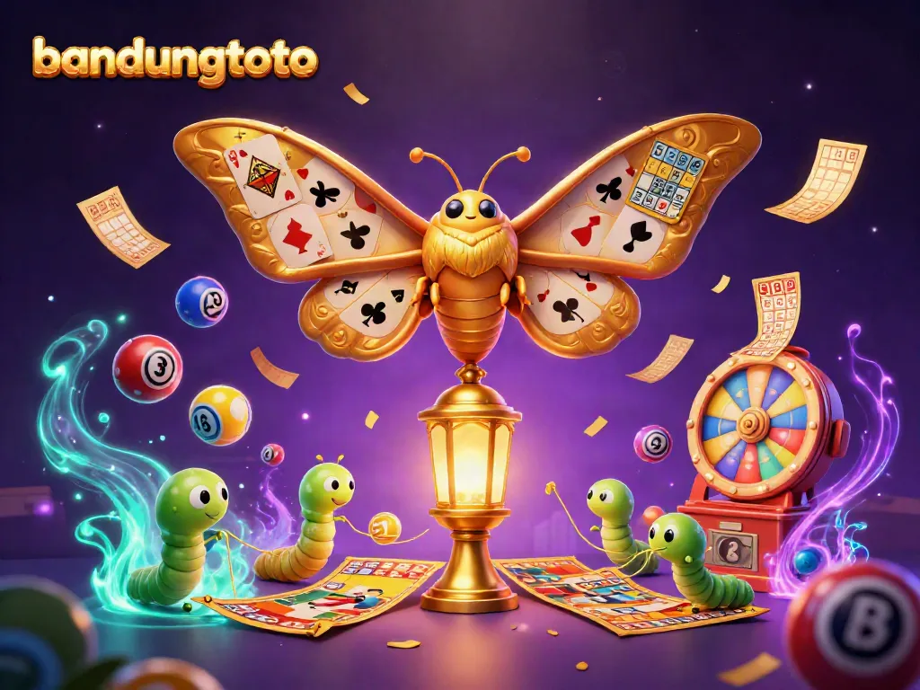Experience the excitement of bandungtoto with a dynamic scene of colorful lottery elements and an enchanting atlas moth.