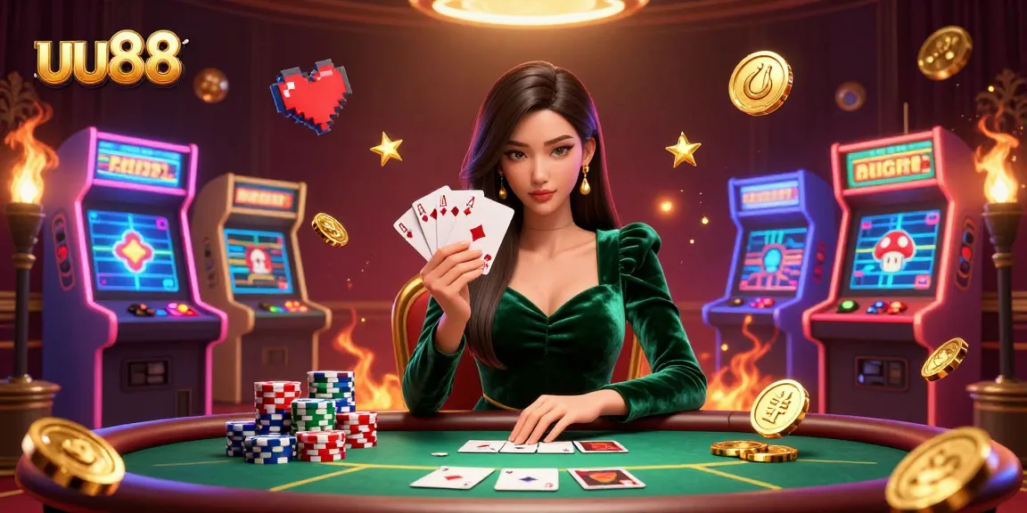 Engage in thrilling games at uu88 casino with an elegant poker scene featuring a focused player.