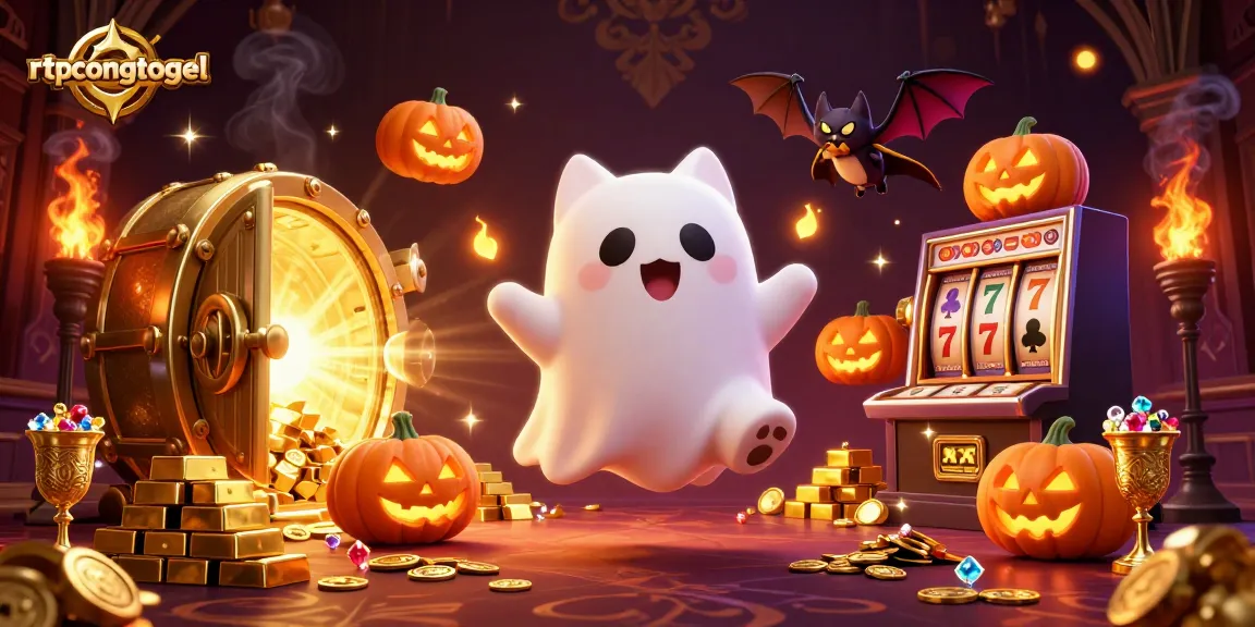 Play thrilling games with rtpcongtogel's engaging ghost cat in a haunted casino scene.