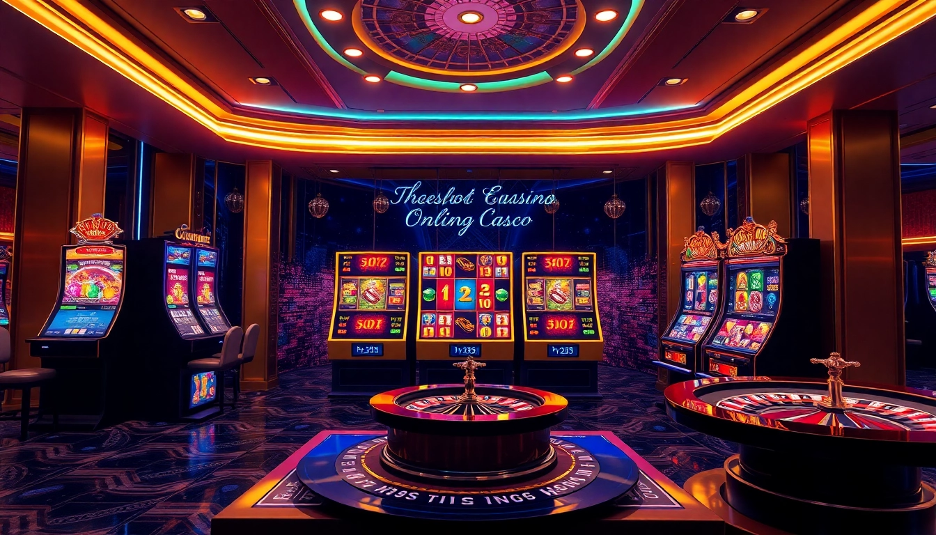 Engaging visual of slot online gacor interface showcasing vibrant slot machines and poker chips.