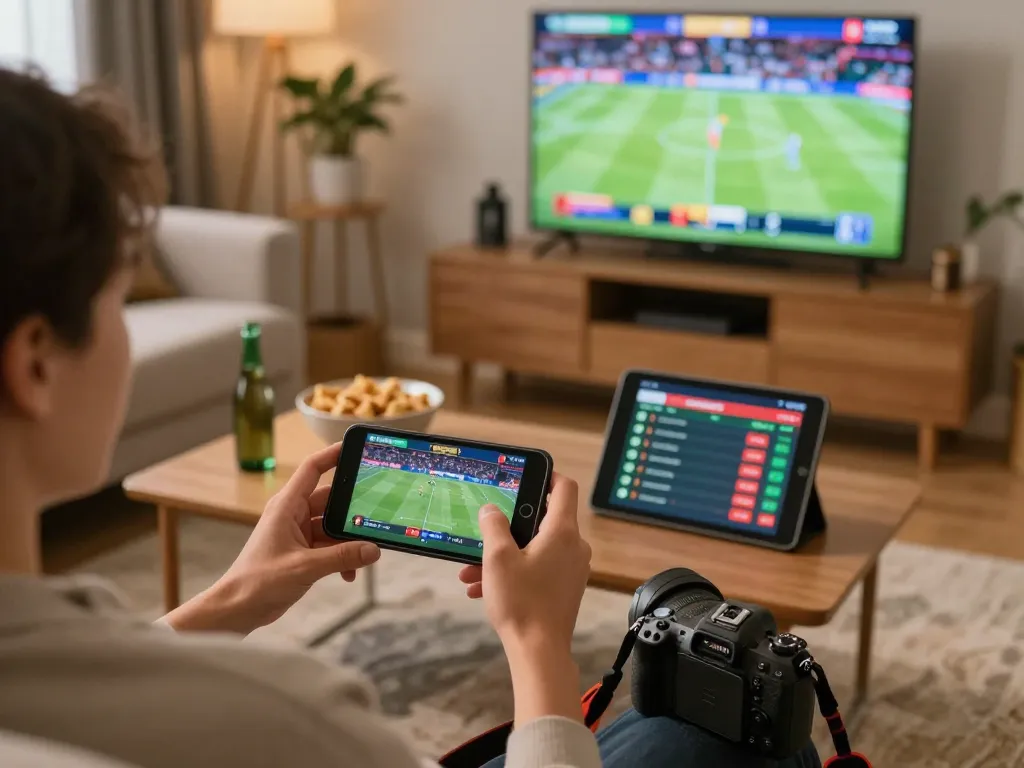 Người tham gia cá cược trực tuyến trên ứng dụng 12bet trên điện thoại thông minh trong trận đấu thể thao trực tiếp